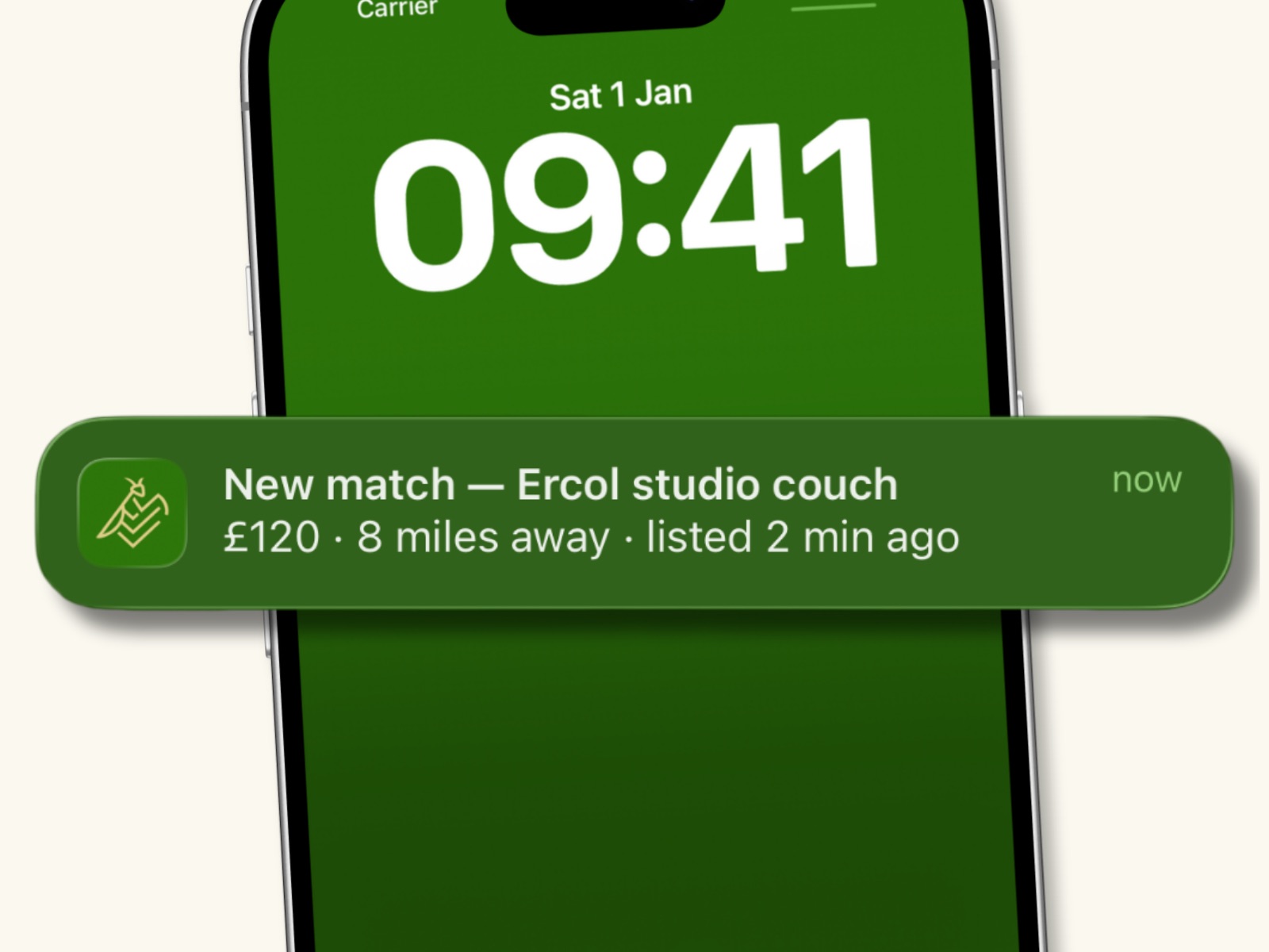 iPhone lock screen showing a new-match alert from List Mantis